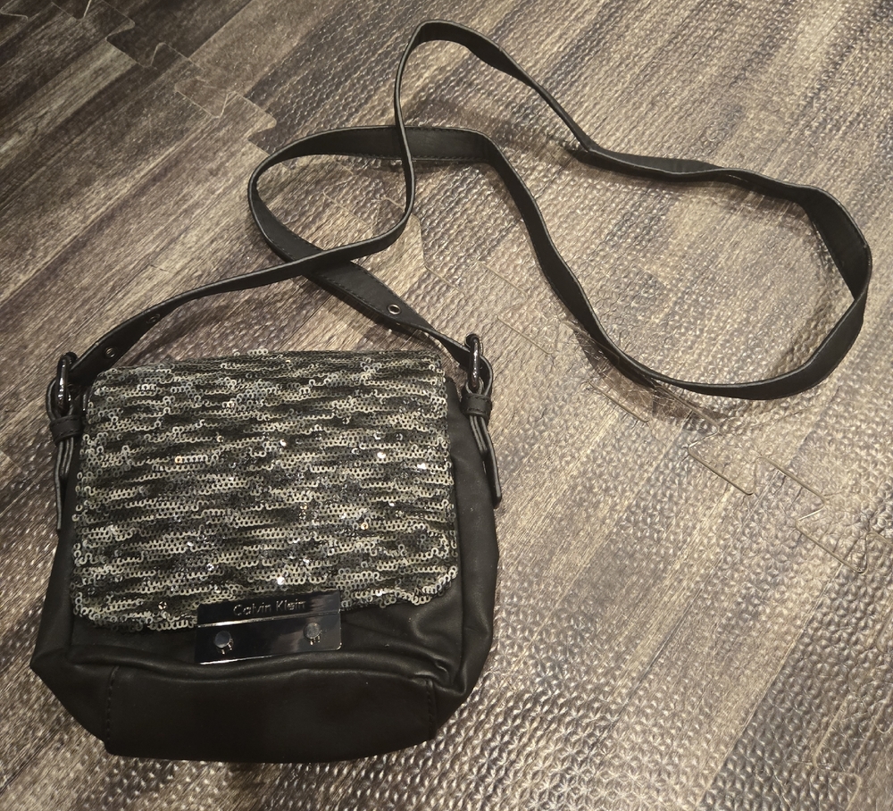 Calvin Klein Black and Silver Sequin Crossbody Bag